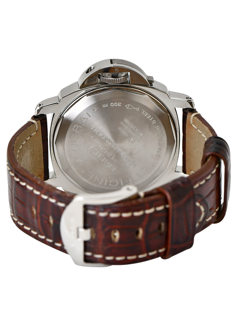 Luminor GMT Central Seconds in Stainless Steel  on Brown Leather Strap with Black Dial