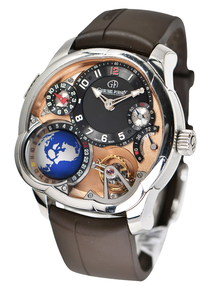 Greubel Forsey GMT Tourbillon in Platinum with 5N Movement  on Brown Rubber Strap with Black Dial--Two Year Factory Warranty