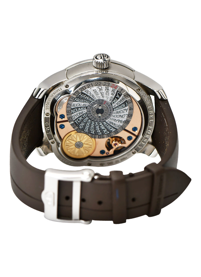Greubel Forsey GMT Tourbillon in Platinum with 5N Movement  on Brown Rubber Strap with Black Dial--Two Year Factory Warranty
