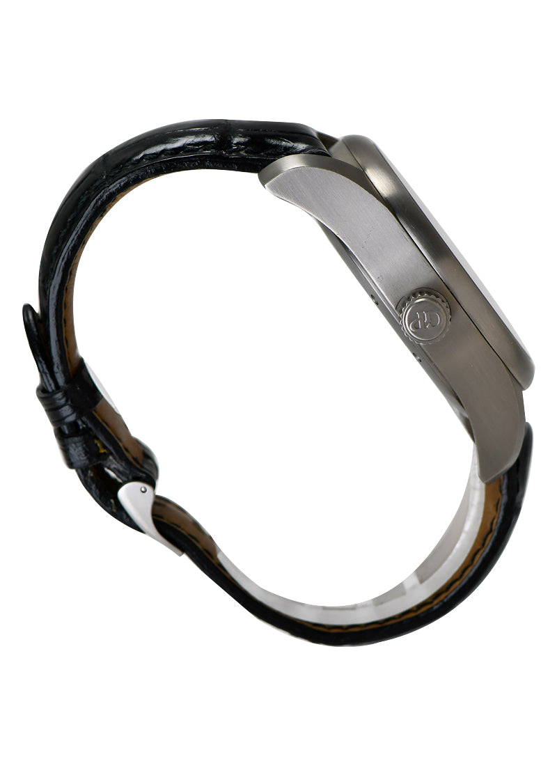 Girard Perregaux World Time Chronograph in Titanium  on Black Leather Strap with Black Dial