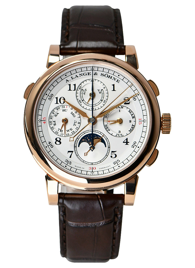 1815 Perpetual Calendar Rattrapante in Rose Gold  on Brown Leather Strap and Deployant Buckel with White Dial