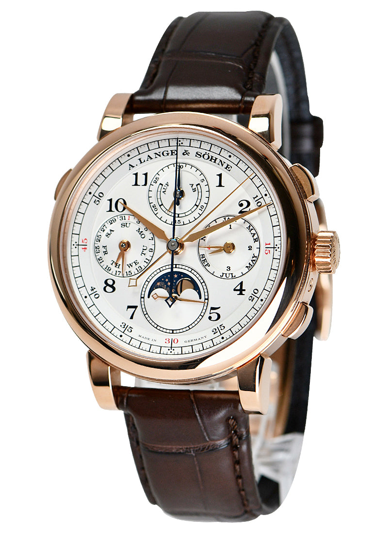 1815 Perpetual Calendar Rattrapante in Rose Gold  on Brown Leather Strap and Deployant Buckel with White Dial