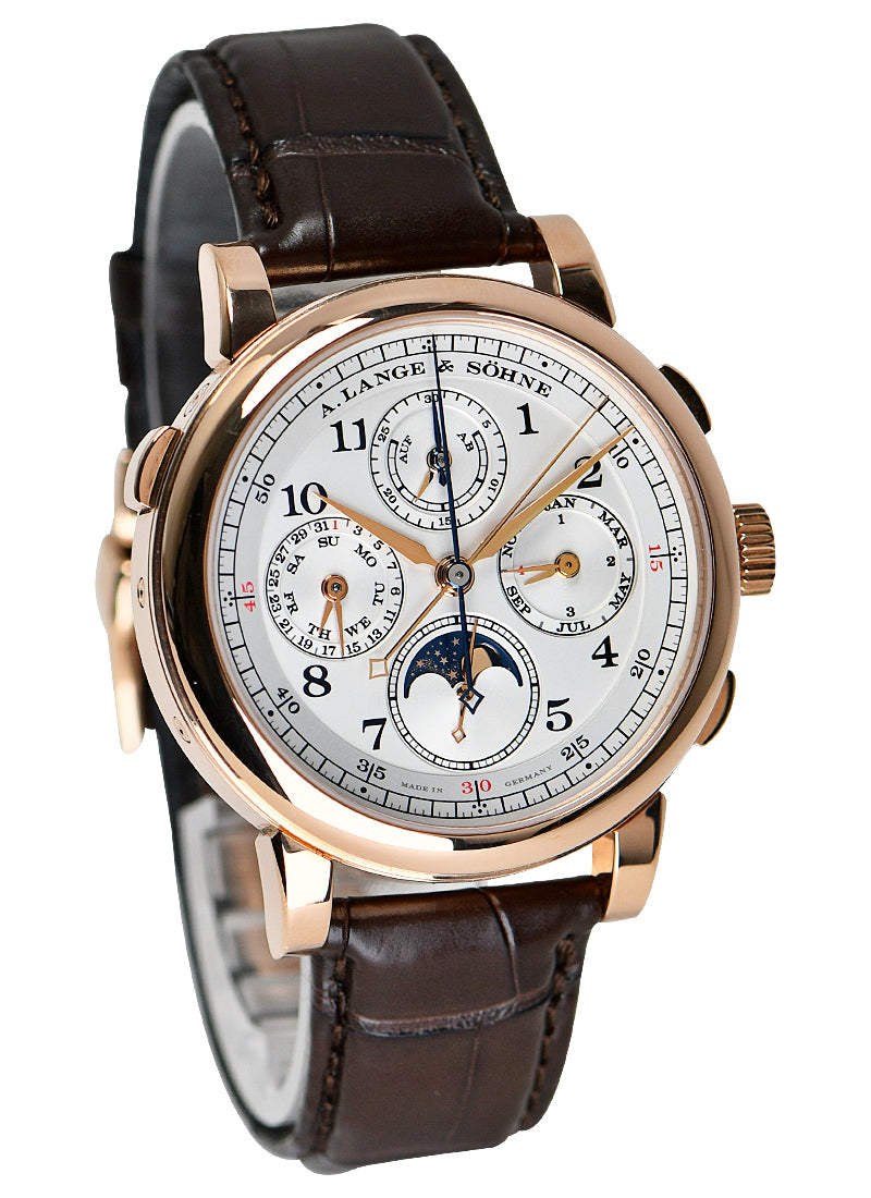 1815 Perpetual Calendar Rattrapante in Rose Gold  on Brown Leather Strap and Deployant Buckel with White Dial